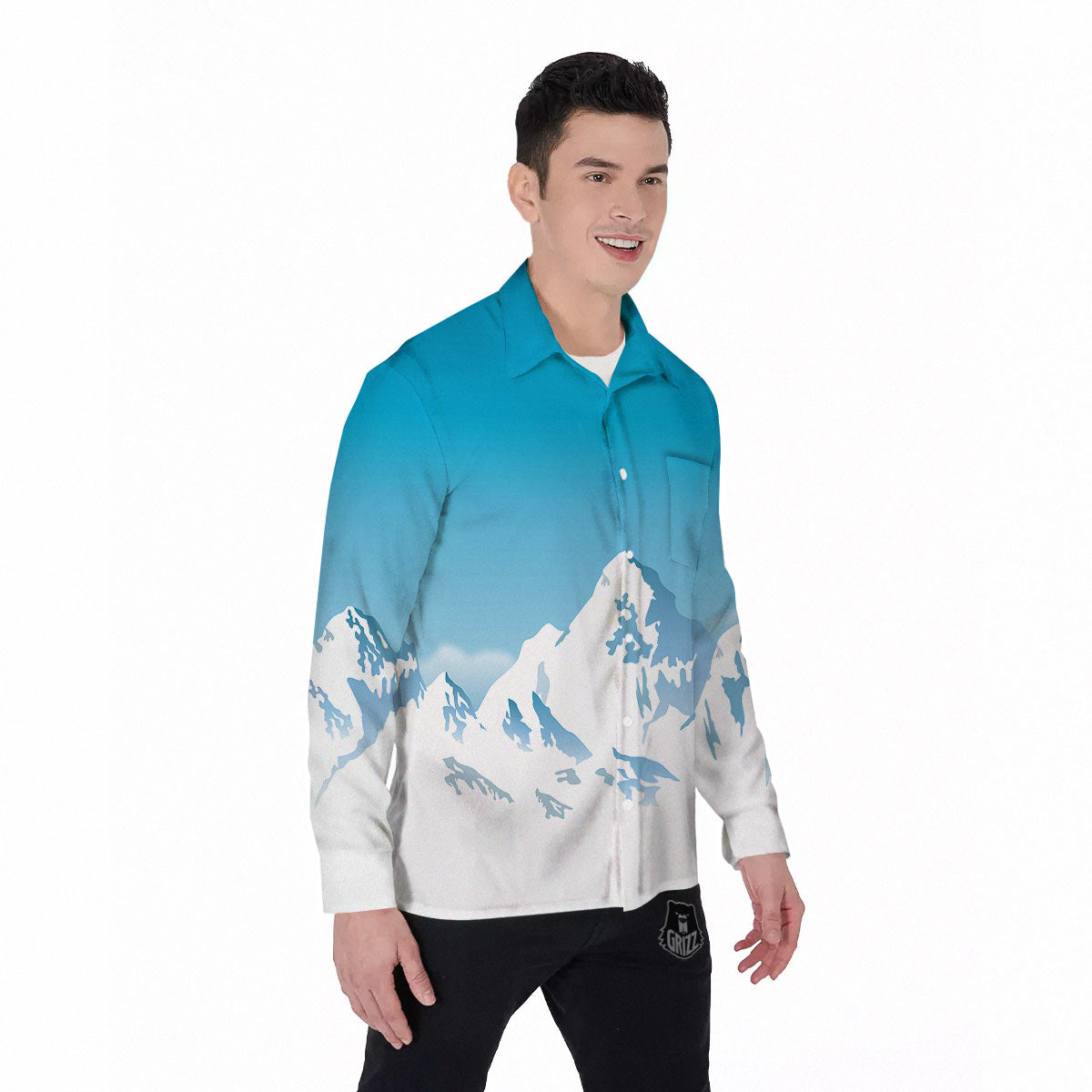 Himalaya Mountain Print Men's Long Sleeve Shirts-grizzshop