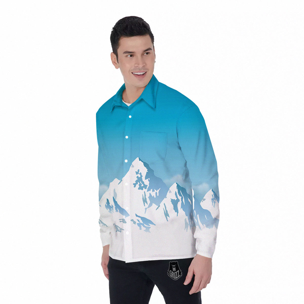 Himalaya Mountain Print Men's Long Sleeve Shirts-grizzshop