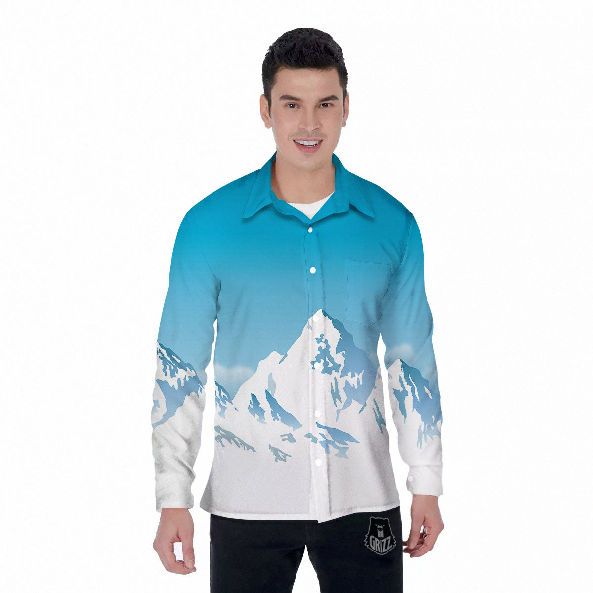 Himalaya Mountain Print Men's Long Sleeve Shirts-grizzshop