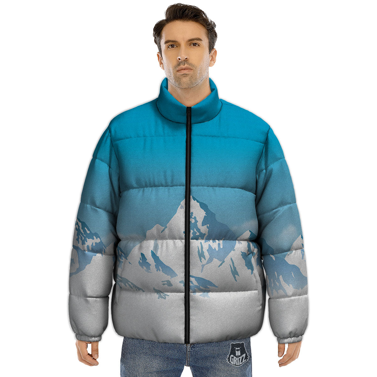 Himalaya Mountain Print Puffer Jacket-grizzshop