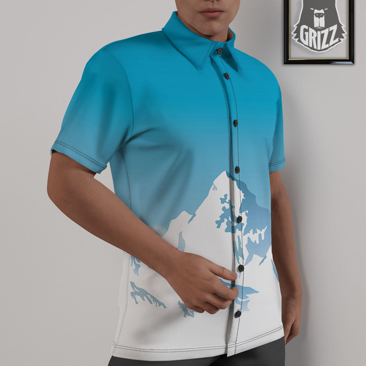 Himalaya Mountain Print Untucked Shirts-grizzshop