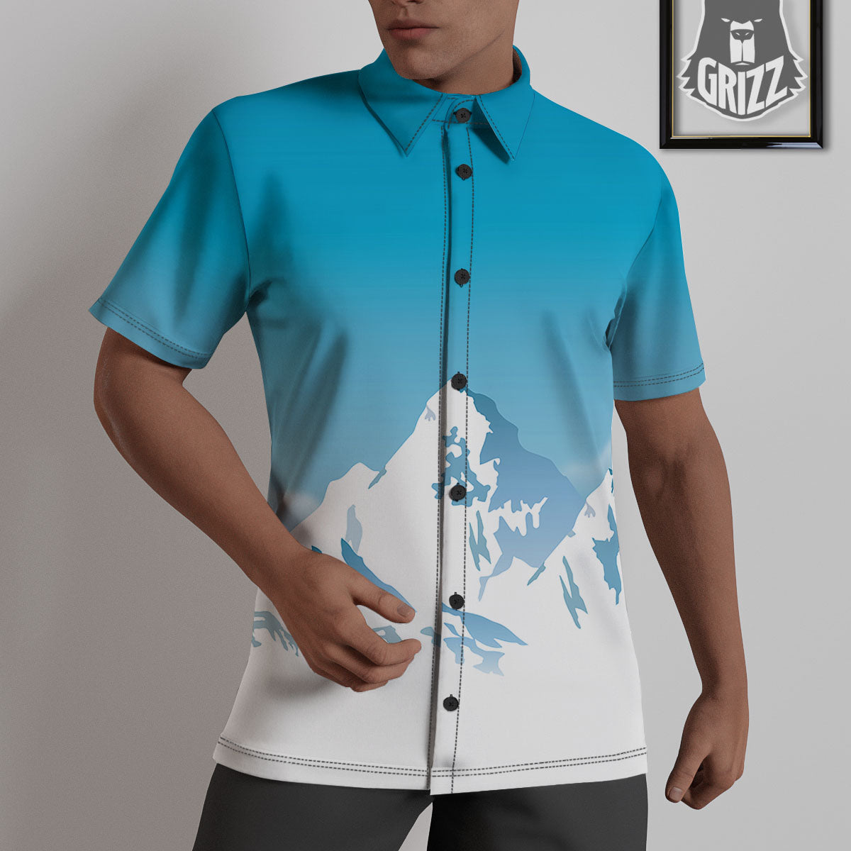 Himalaya Mountain Print Untucked Shirts-grizzshop