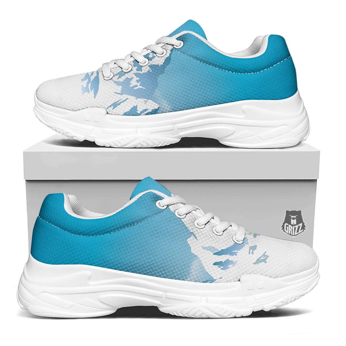 Himalaya Mountain Print White Chunky Shoes-grizzshop