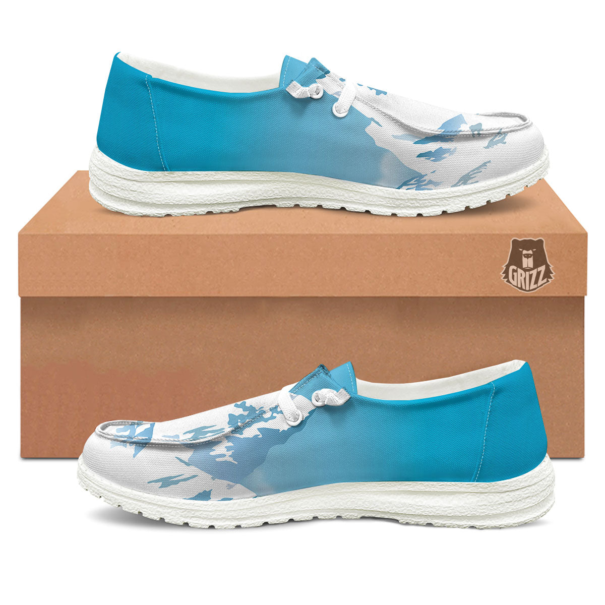 Himalaya Mountain Print White Loafers-grizzshop