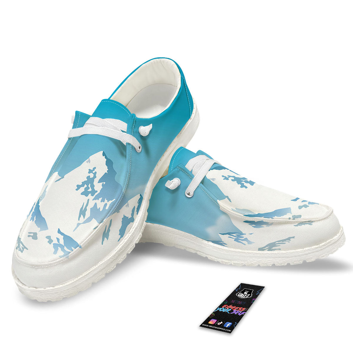 Himalaya Mountain Print White Loafers-grizzshop