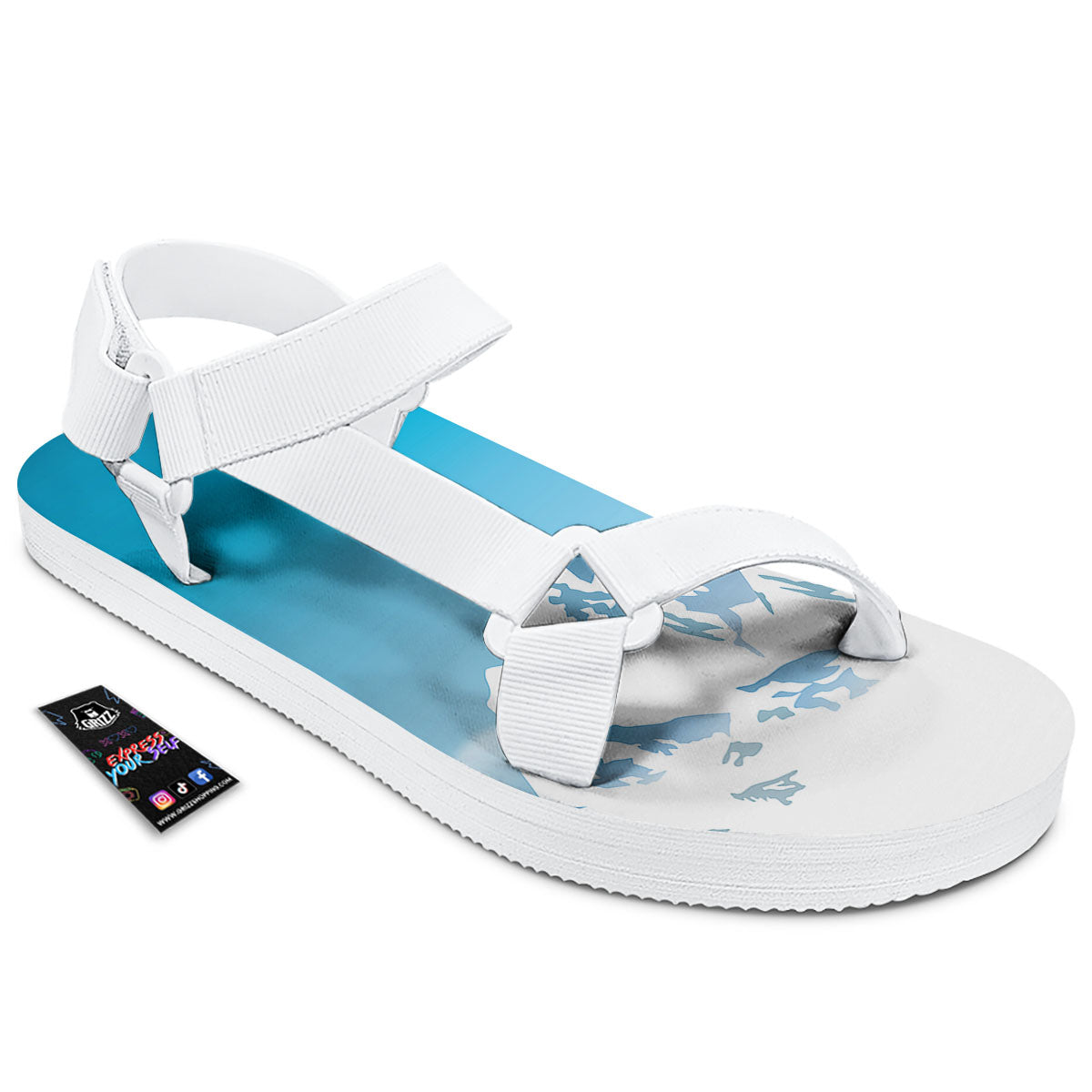 Himalaya Mountain Print White Open Toe Sandals-grizzshop