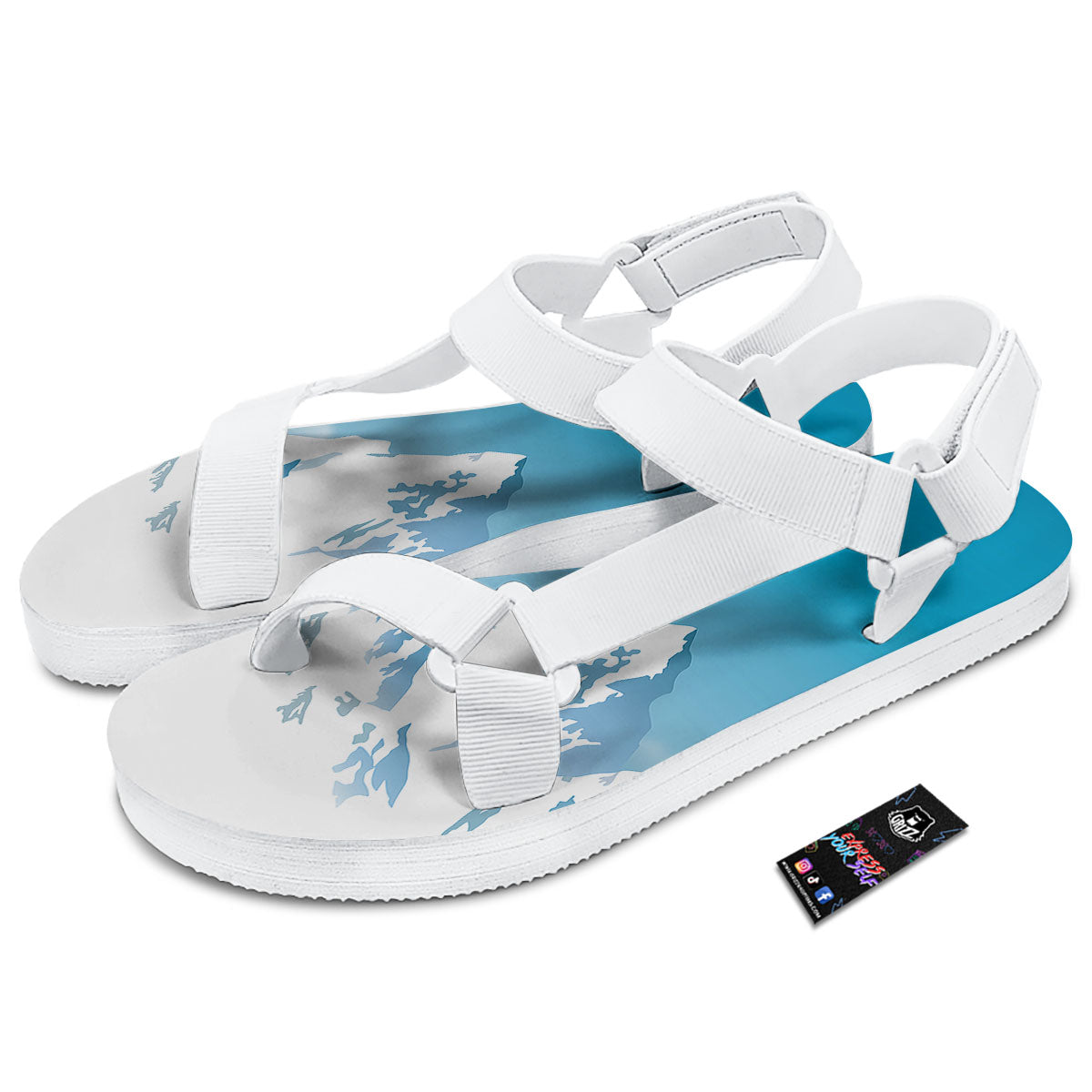 Himalaya Mountain Print White Open Toe Sandals-grizzshop