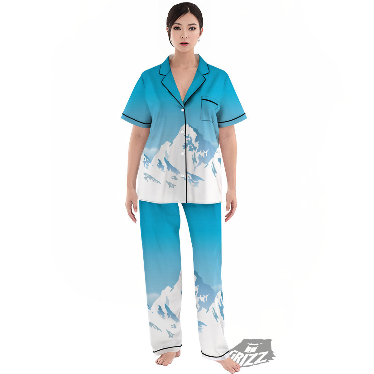 Himalaya Mountain Print Women's Pajamas Set-grizzshop
