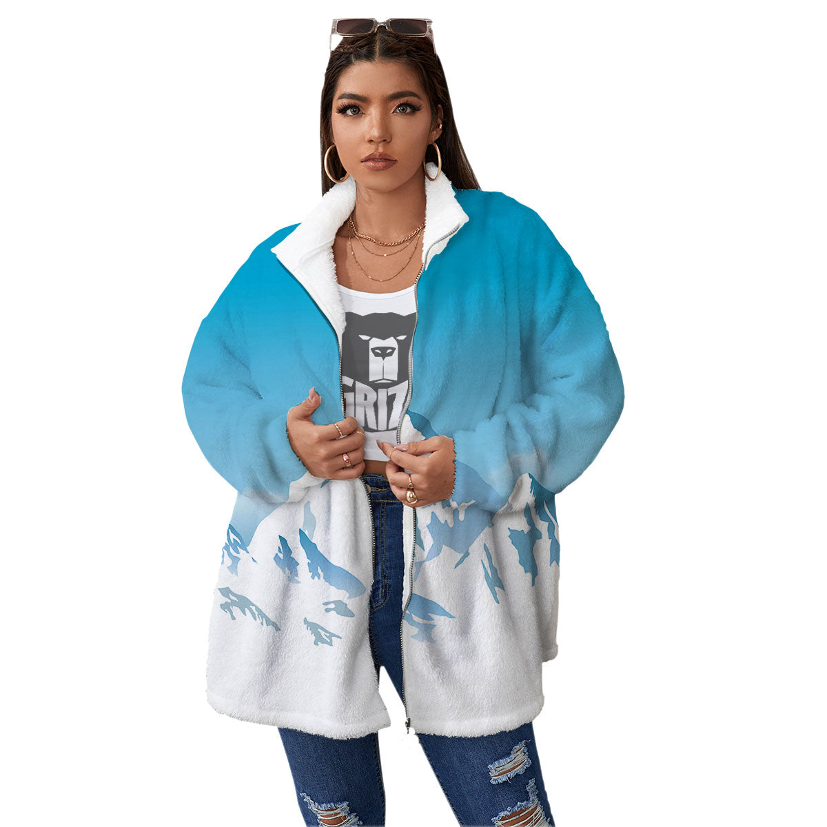 Himalaya Mountain Print Women's Sherpa Jacket-grizzshop