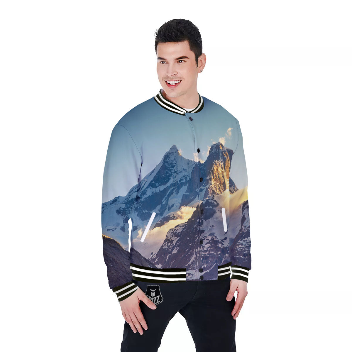 Himalayan Moutain Print Baseball Jacket-grizzshop