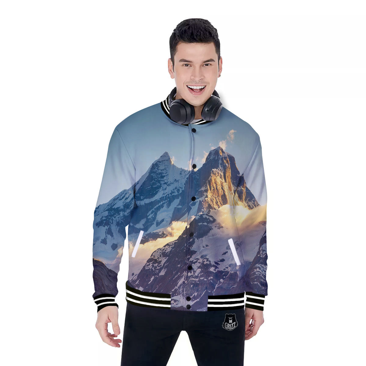 Himalayan Moutain Print Baseball Jacket-grizzshop