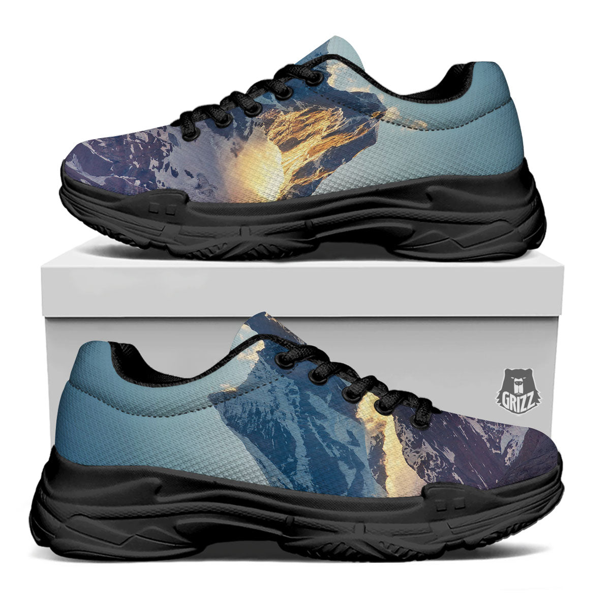 Himalayan Moutain Print Black Chunky Shoes-grizzshop