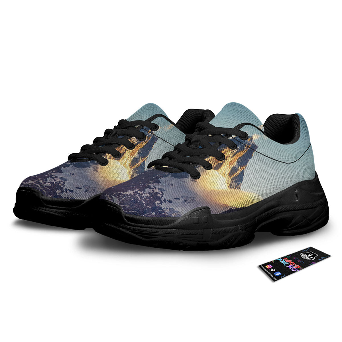 Himalayan Moutain Print Black Chunky Shoes-grizzshop