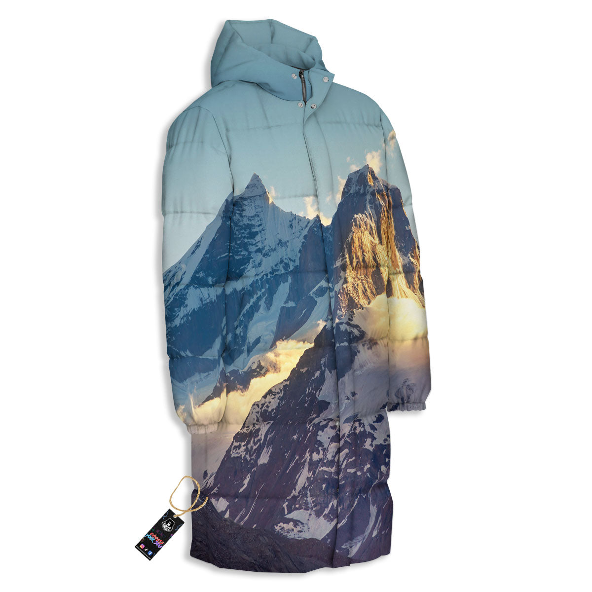 Himalayan Moutain Print Long Down Jacket-grizzshop