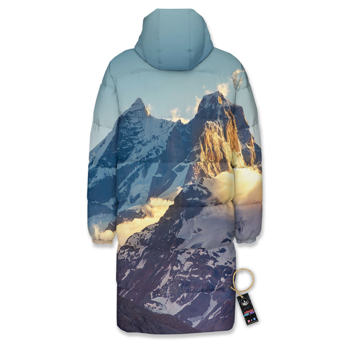Himalayan Moutain Print Long Down Jacket-grizzshop