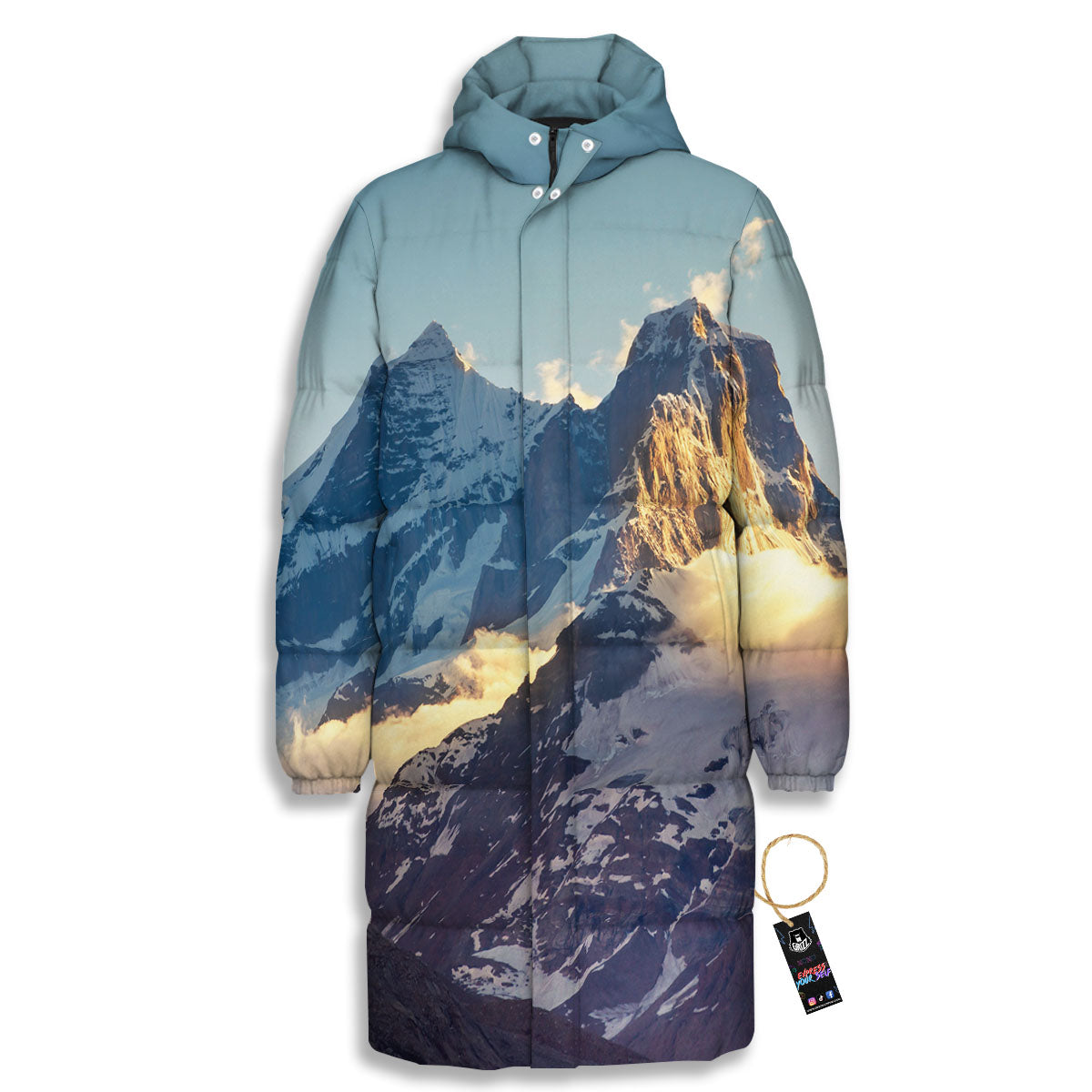 Himalayan Moutain Print Long Down Jacket-grizzshop
