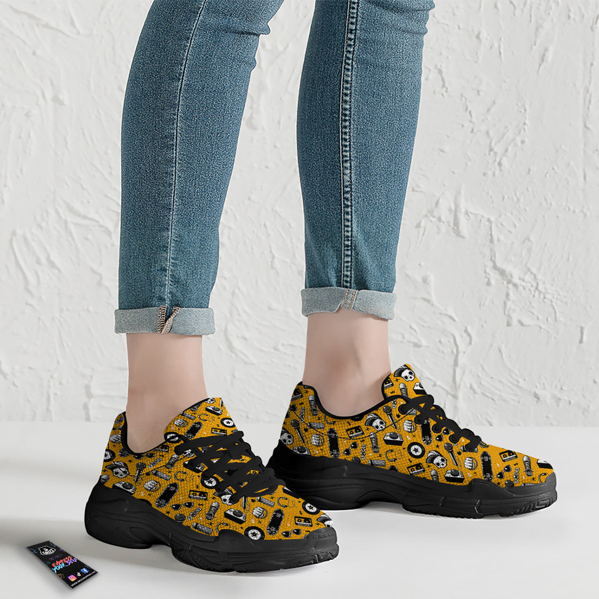 Hip Hop Equipment Print Pattern Black Chunky Shoes-grizzshop