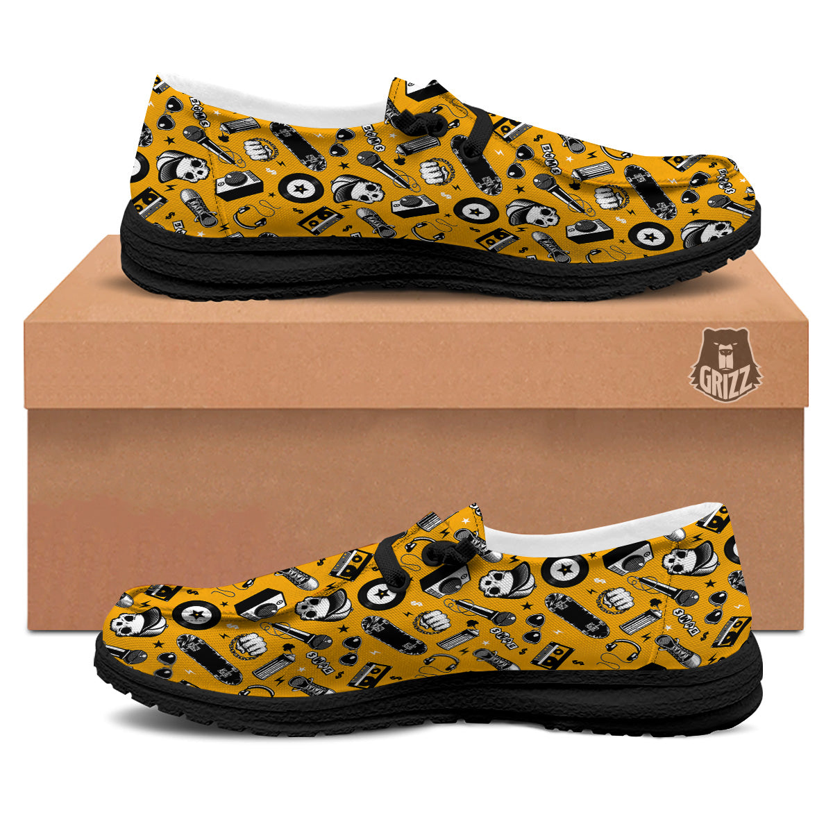 Hip Hop Equipment Print Pattern Black Loafers-grizzshop