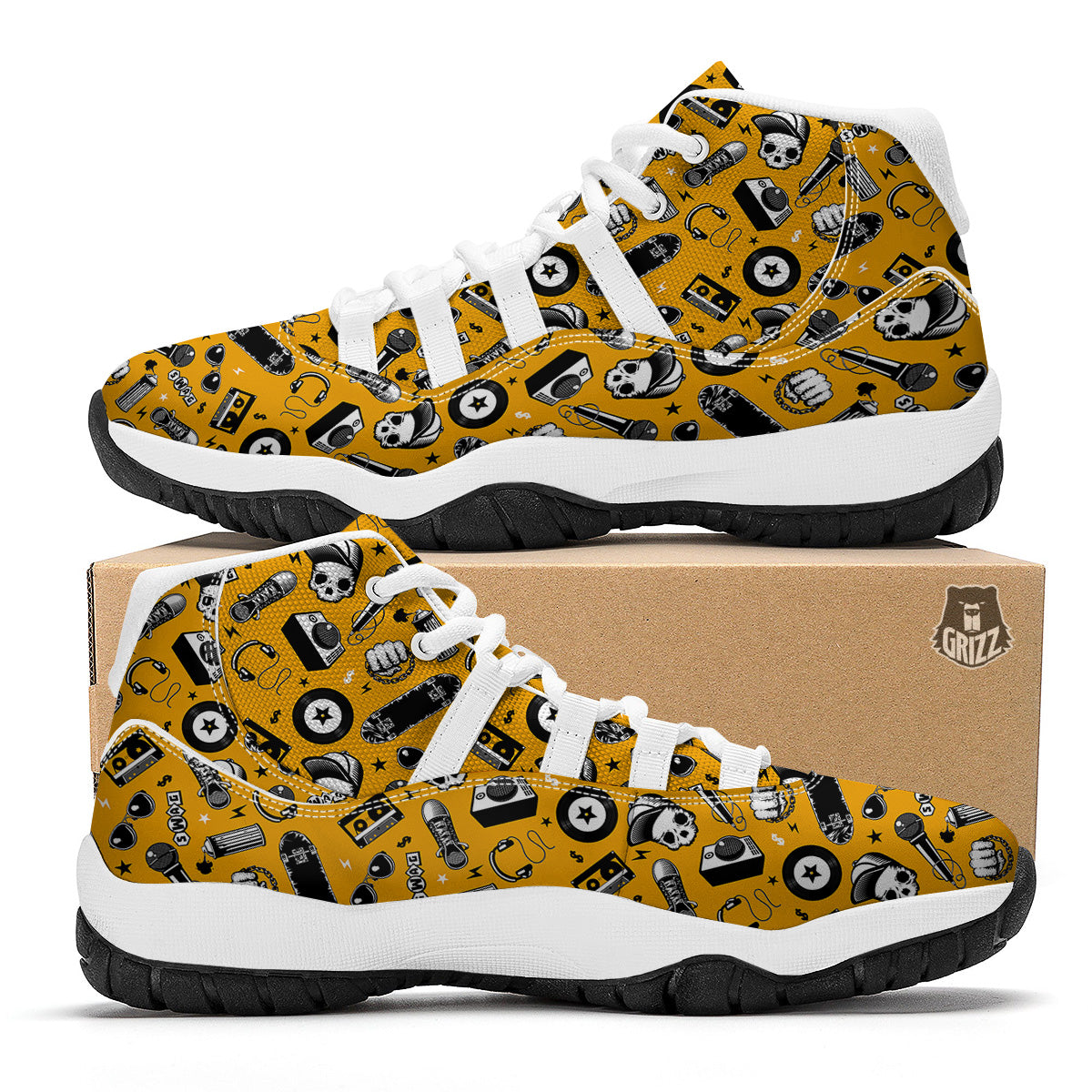 Hip Hop Equipment Print Pattern White Bball Shoes-grizzshop
