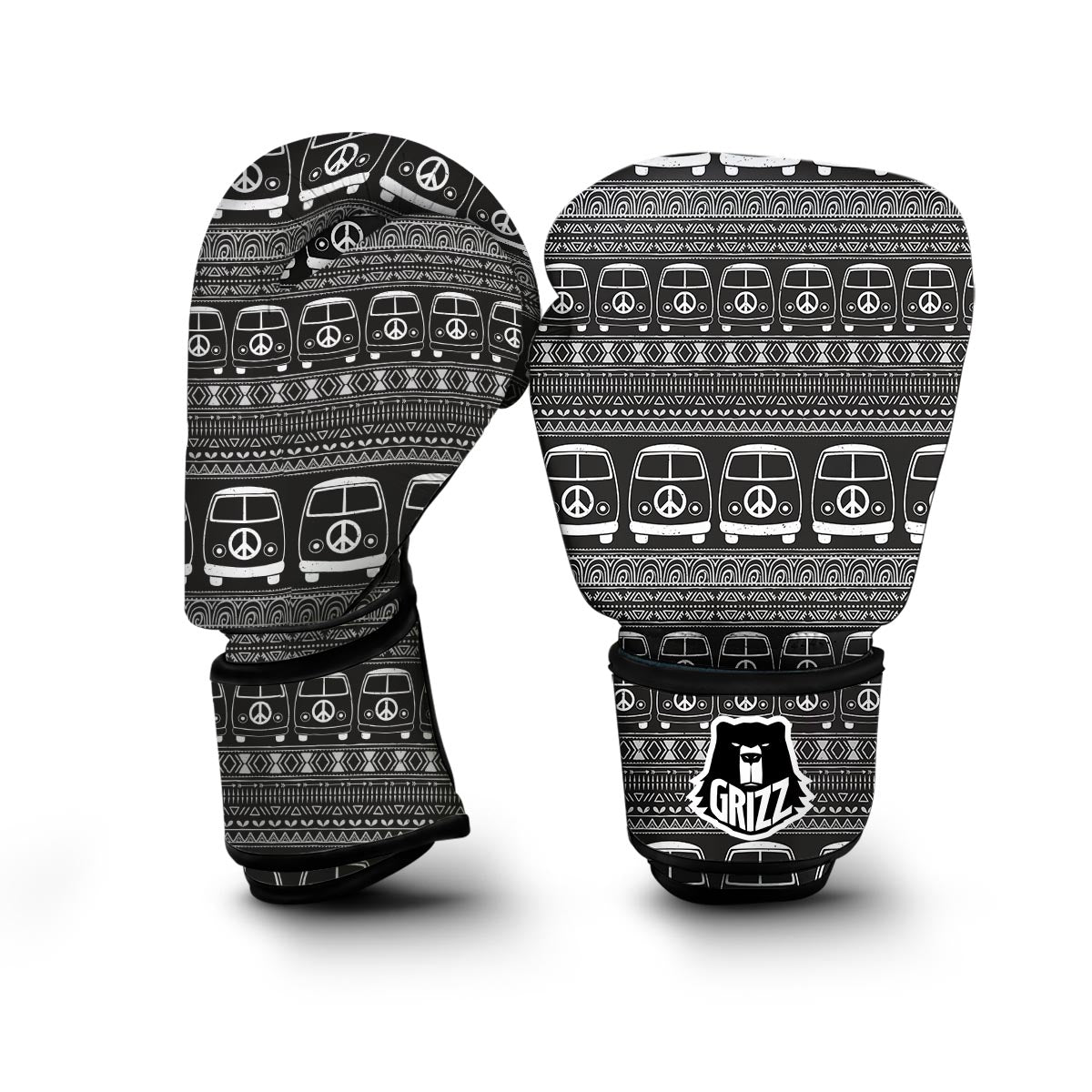 Hippie Aztec Van Peace Sign Pattern Print Boxing Gloves-grizzshop