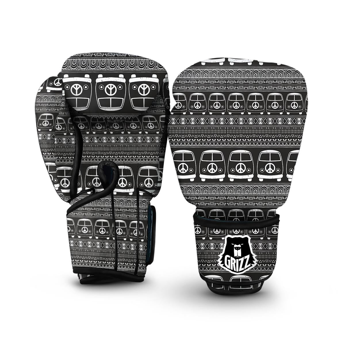 Hippie Aztec Van Peace Sign Pattern Print Boxing Gloves-grizzshop