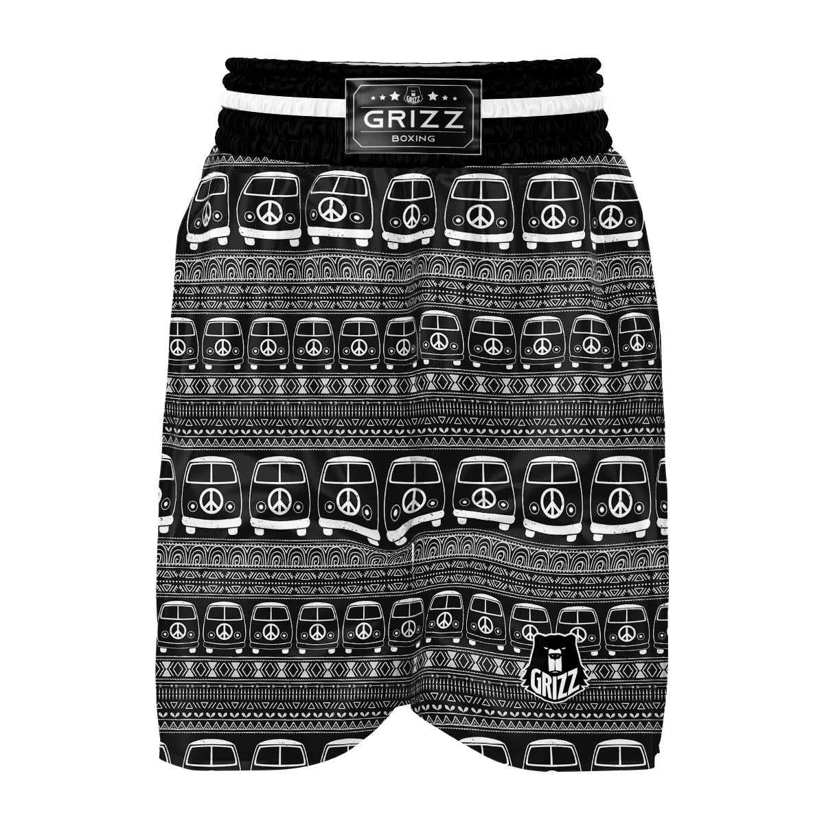 Hippie Aztec Van Peace Sign Pattern Print Boxing Shorts-grizzshop