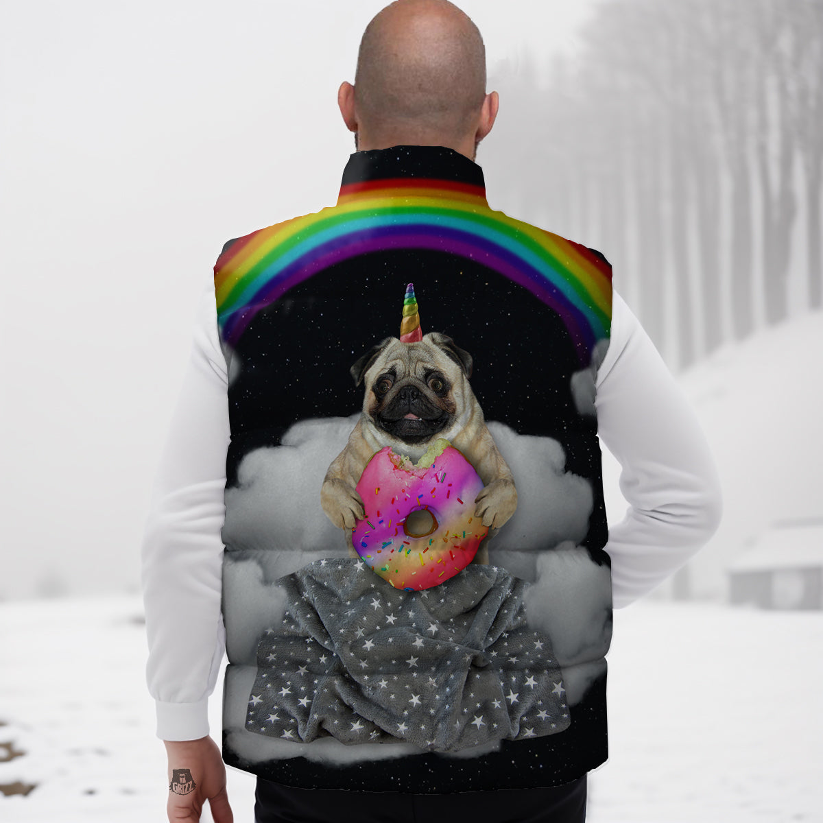 Hippie Aztec Van Peace Sign Pattern Print Down Vest