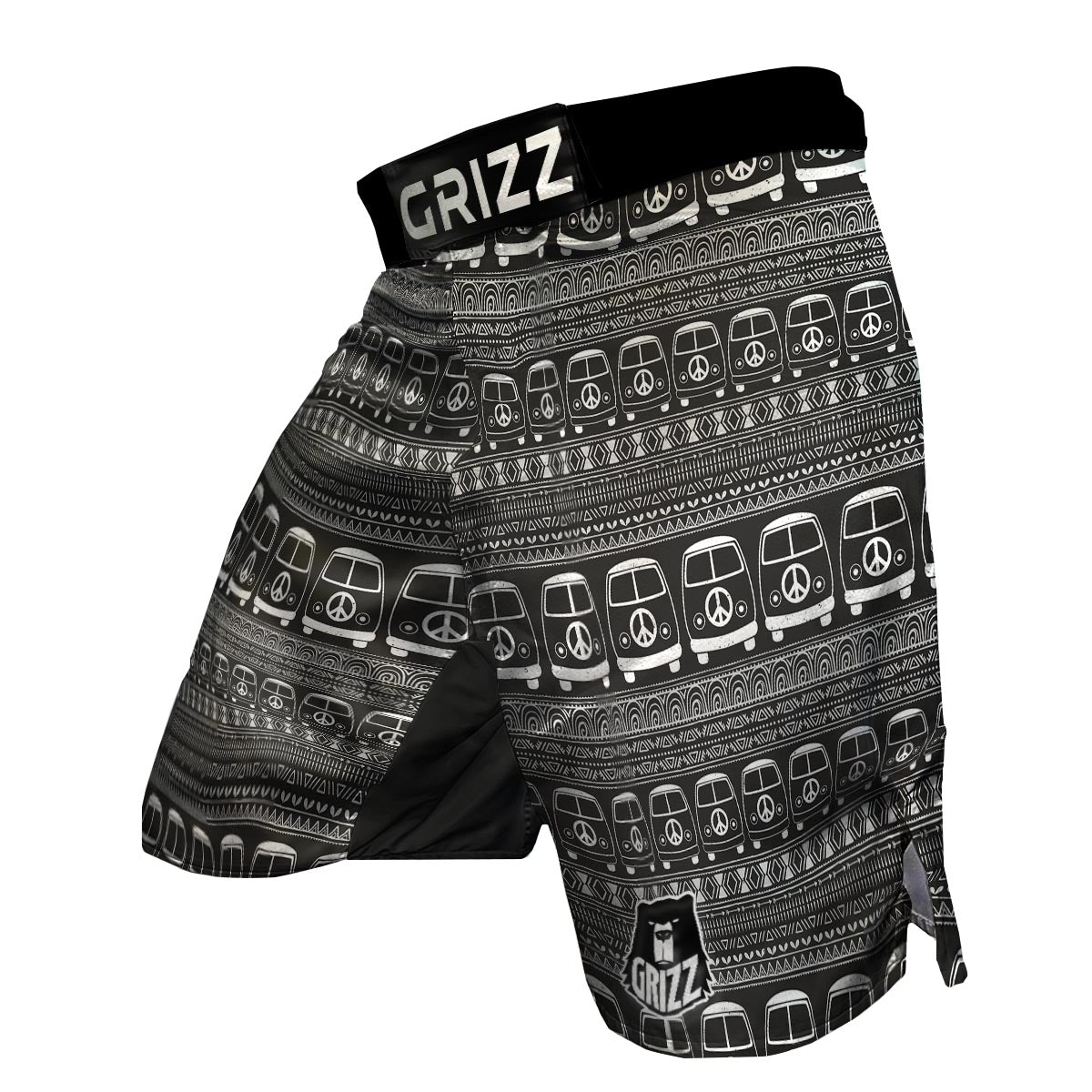 Hippie Aztec Van Peace Sign Pattern Print MMA Shorts-grizzshop