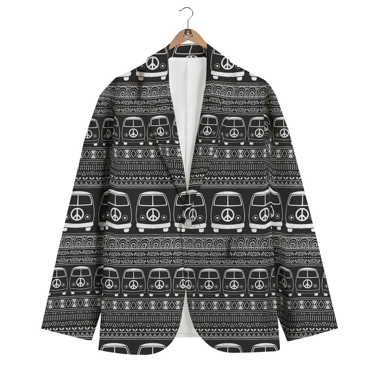 Hippie Aztec Van Peace Sign Pattern Print Men's Blazer-grizzshop