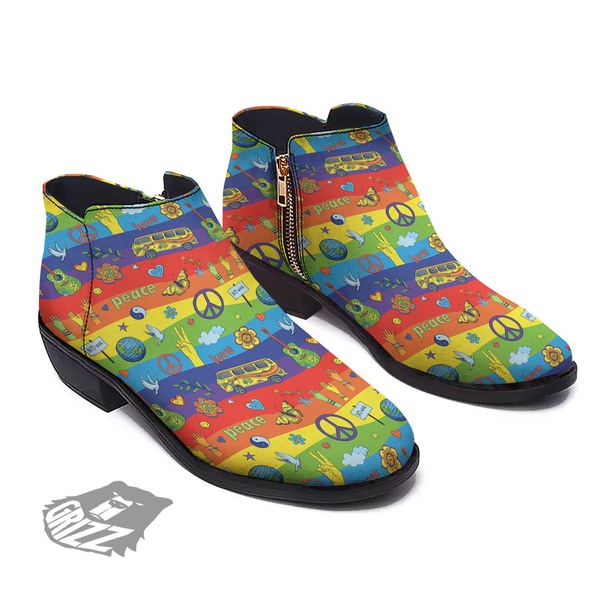 Hippie Drawing Psychedelic Wave Print Pattern Ankle Boots-grizzshop