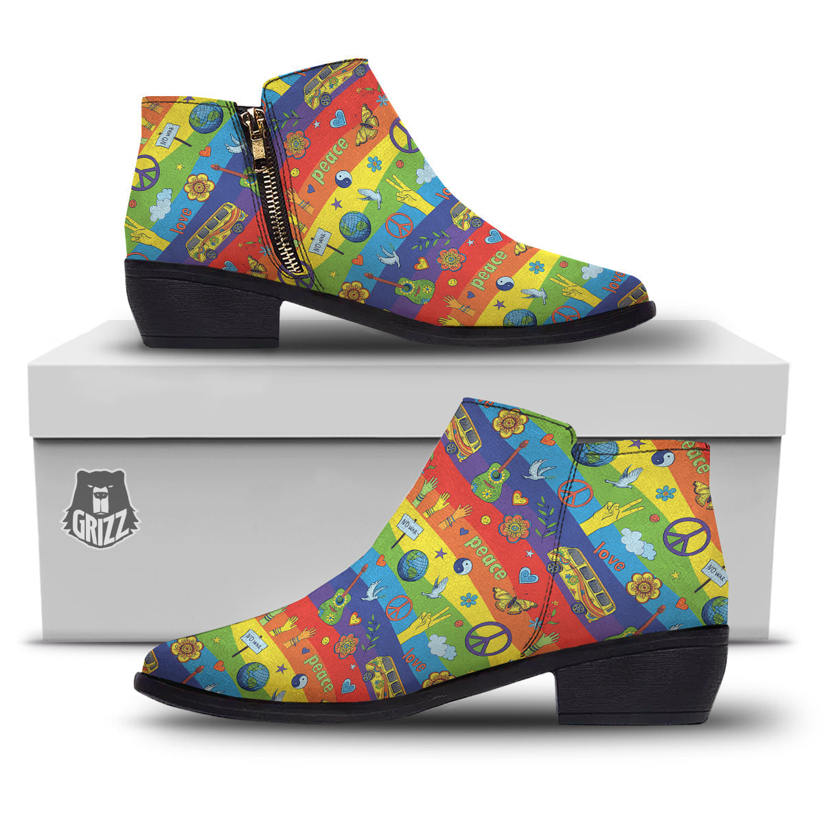Hippie Drawing Psychedelic Wave Print Pattern Ankle Boots-grizzshop