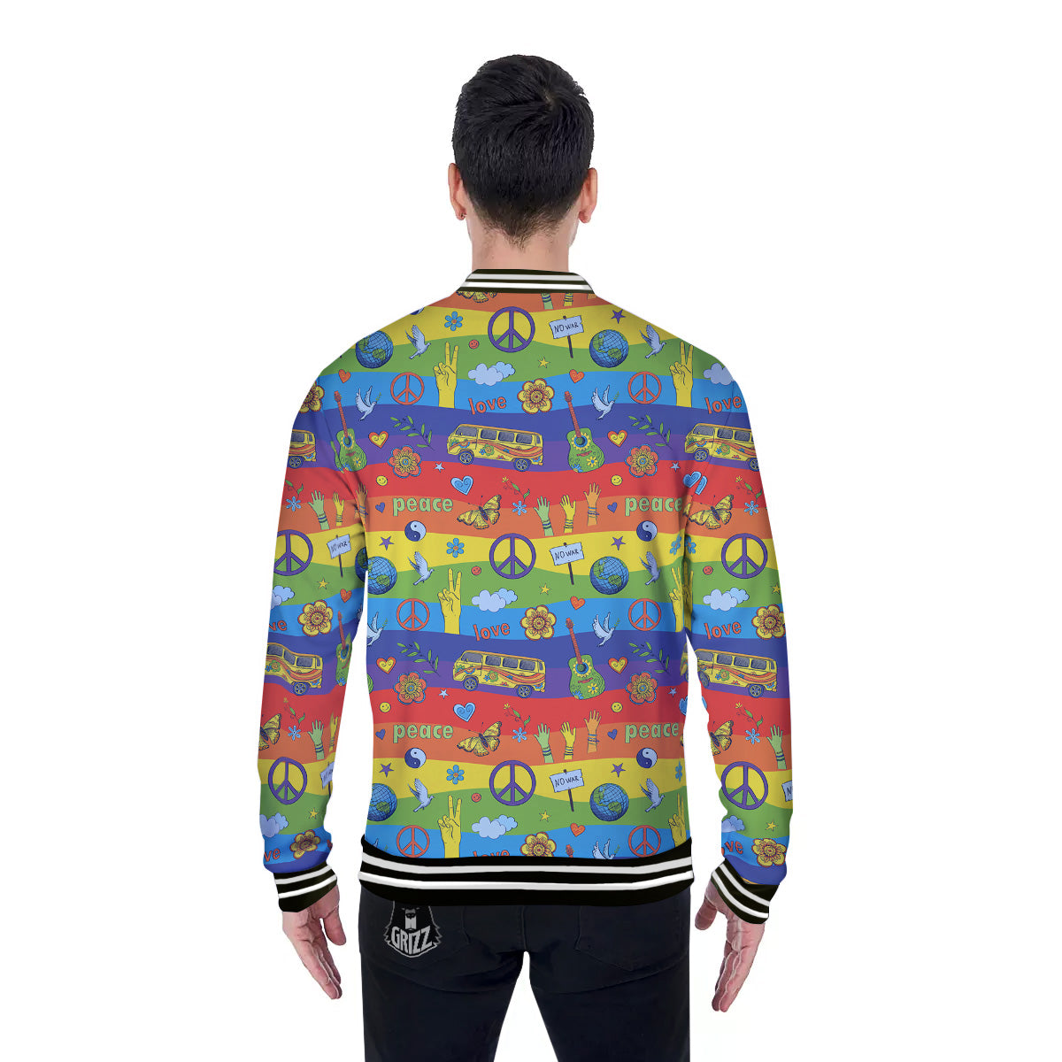 Hippie Drawing Psychedelic Wave Print Pattern Baseball Jacket-grizzshop