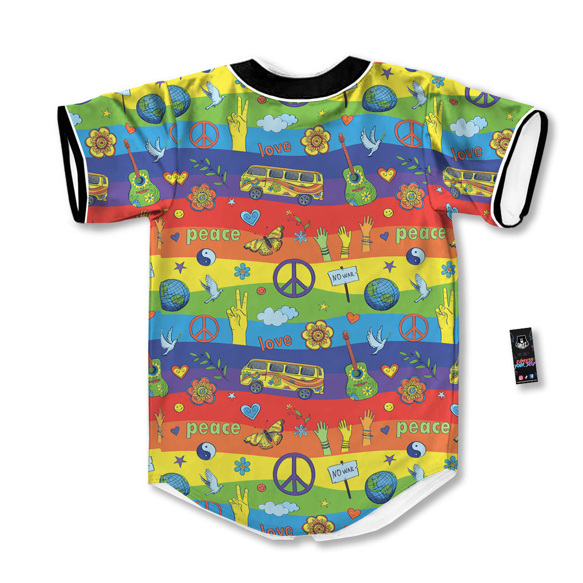 Hippie Drawing Psychedelic Wave Print Pattern Baseball Jersey-grizzshop