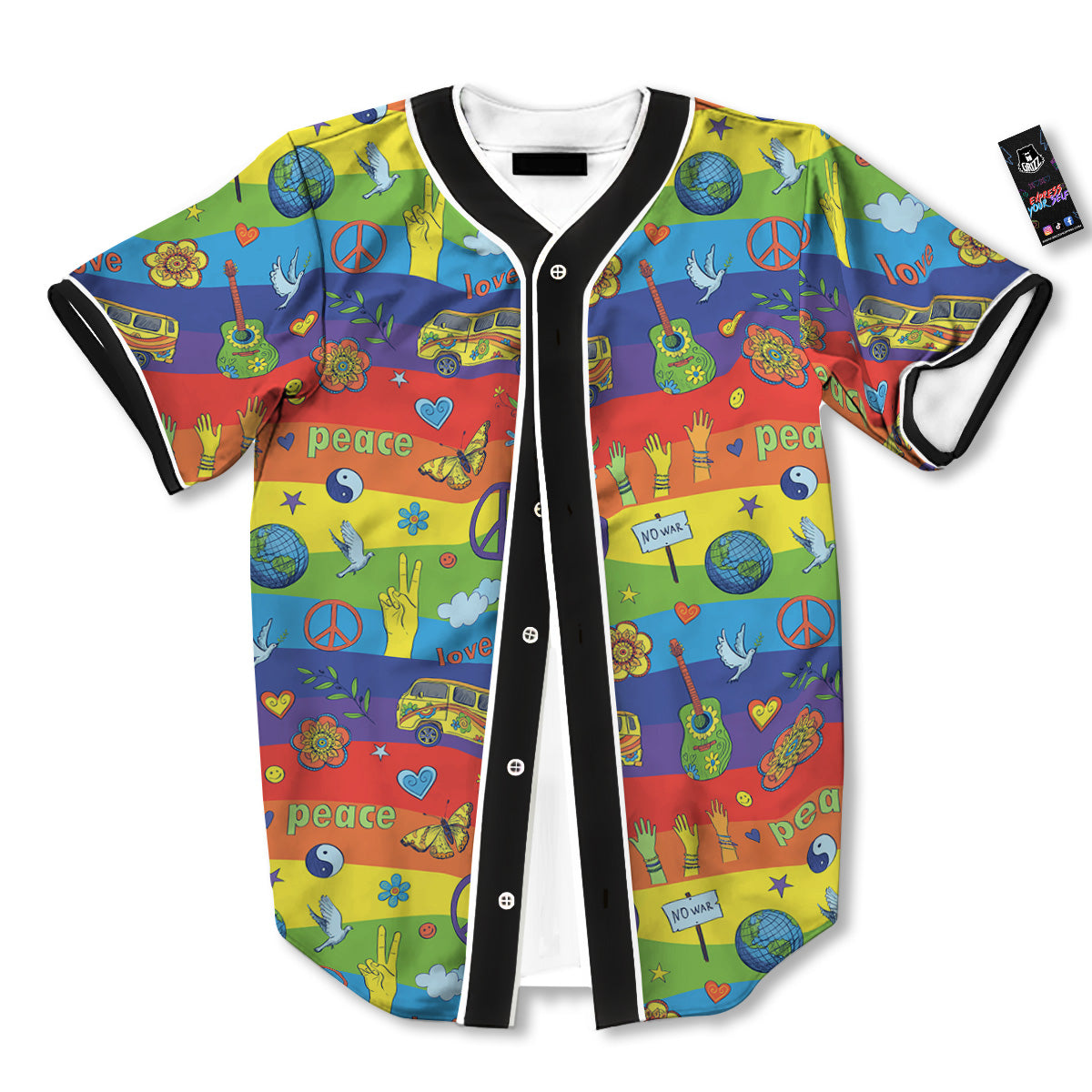 Hippie Drawing Psychedelic Wave Print Pattern Baseball Jersey-grizzshop