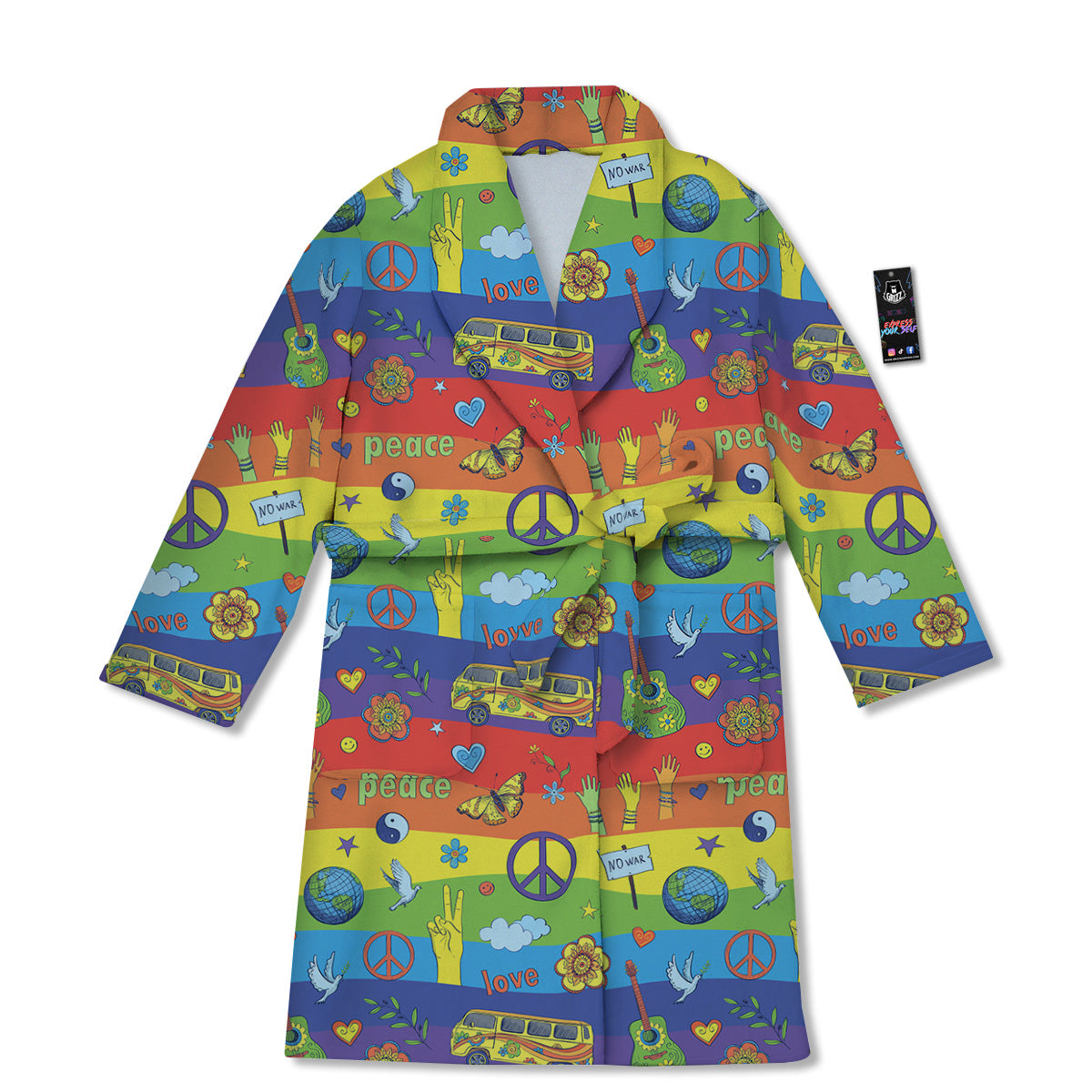 Hippie Drawing Psychedelic Wave Print Pattern Bathrobe-grizzshop