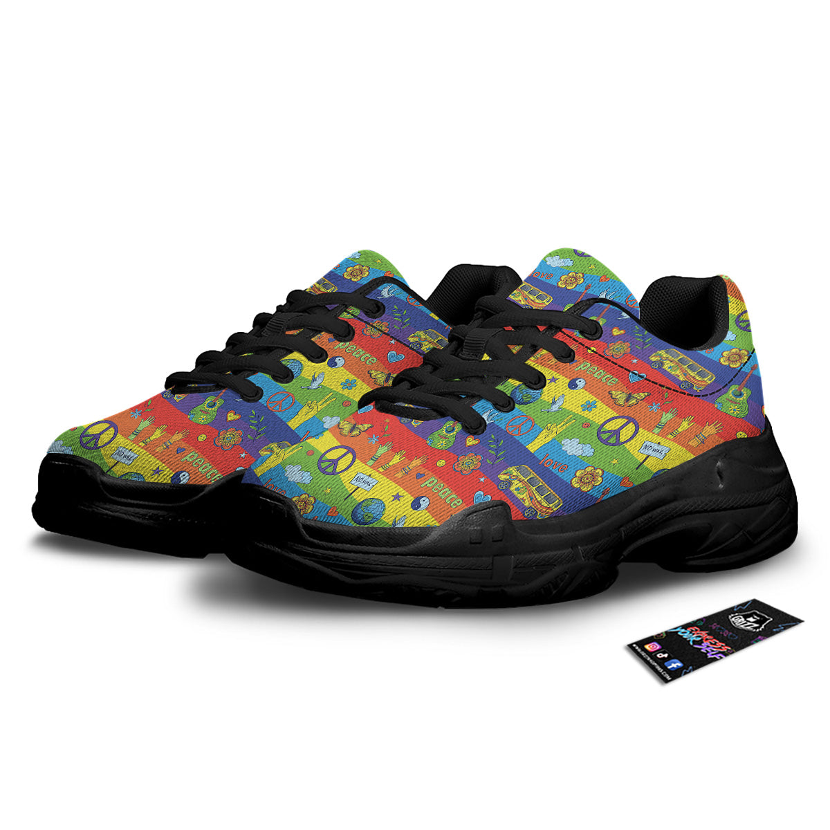 Hippie Drawing Psychedelic Wave Print Pattern Black Chunky Shoes-grizzshop