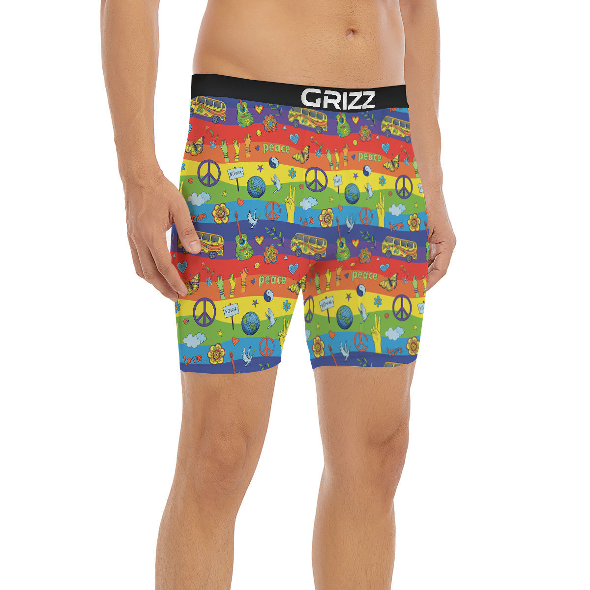 Hippie Drawing Psychedelic Wave Print Pattern Boxer Briefs-grizzshop
