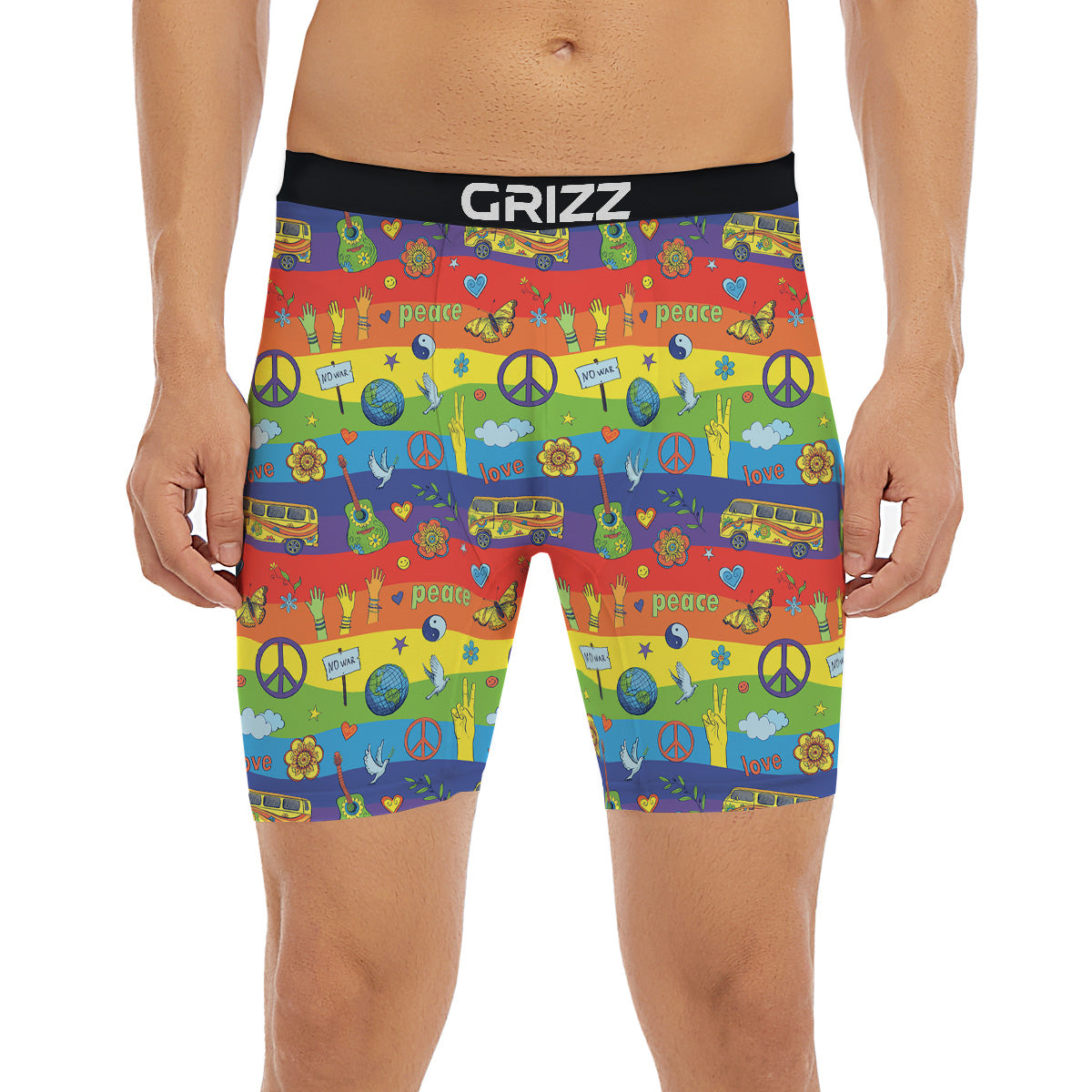 Hippie Drawing Psychedelic Wave Print Pattern Boxer Briefs-grizzshop