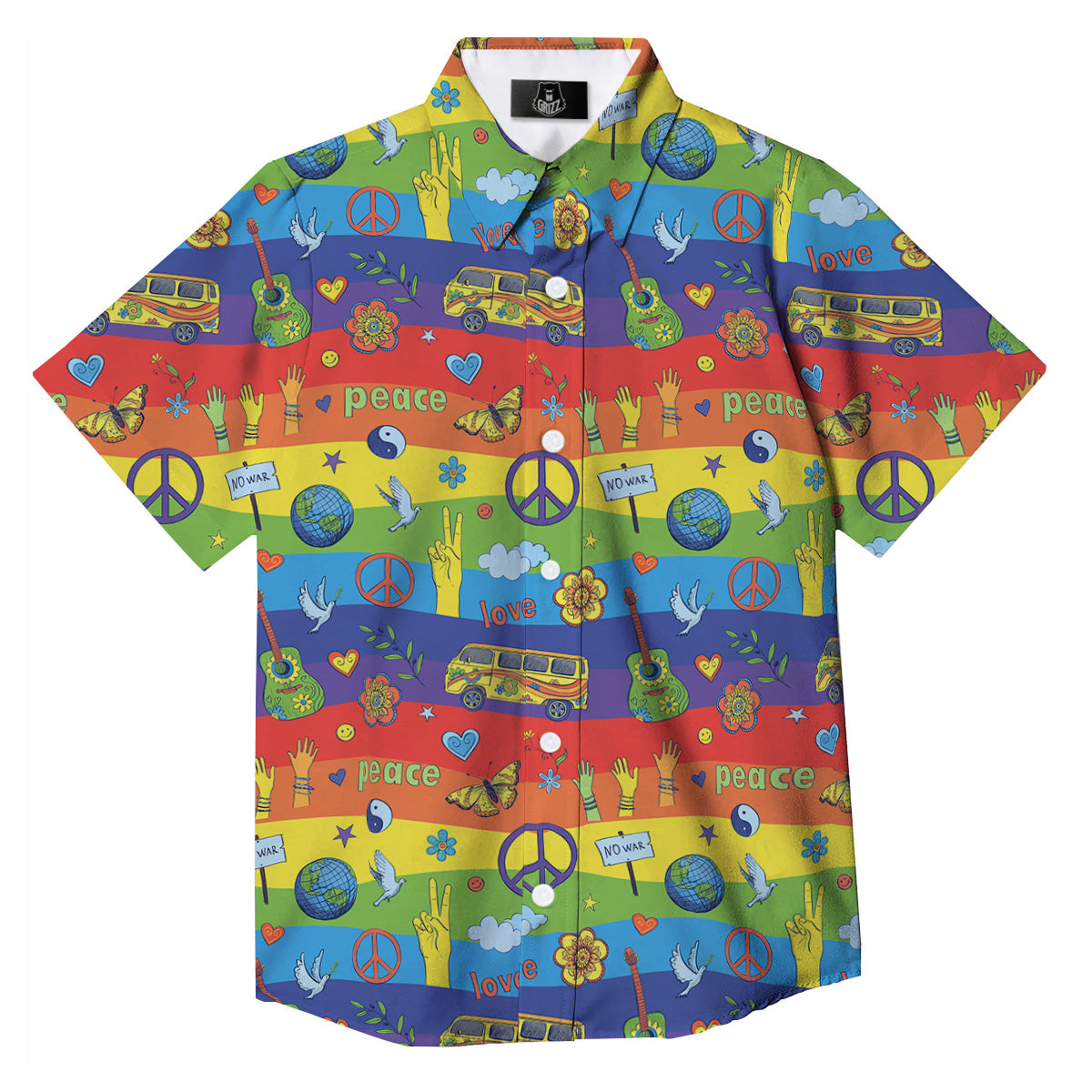 Hippie Drawing Psychedelic Wave Print Pattern Button Up Shirt-grizzshop