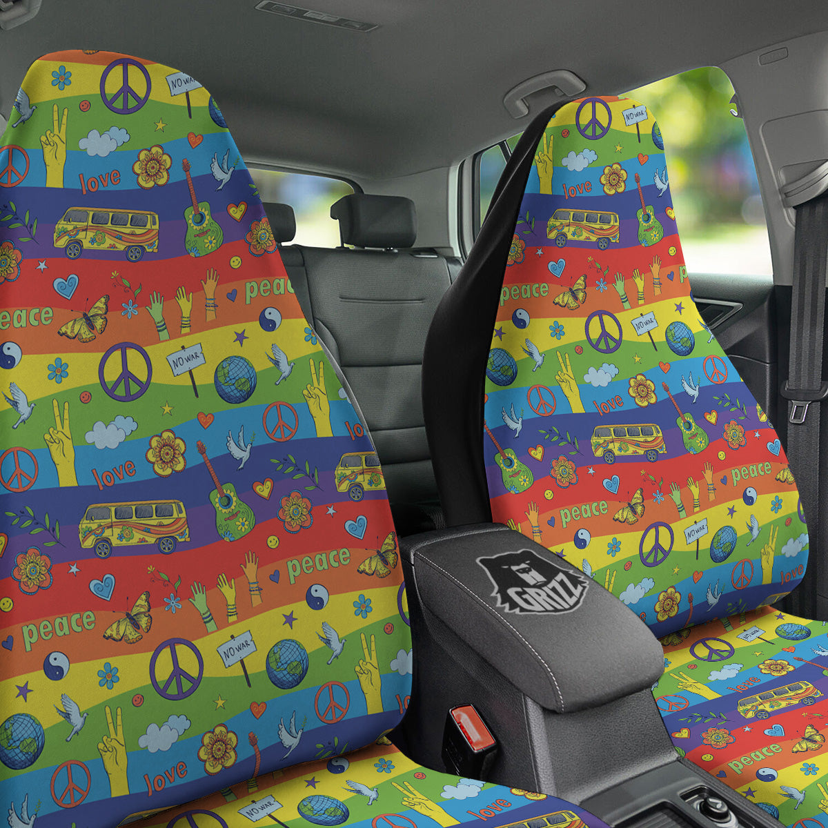 Hippie Drawing Psychedelic Wave Print Pattern Car Seat Covers-grizzshop