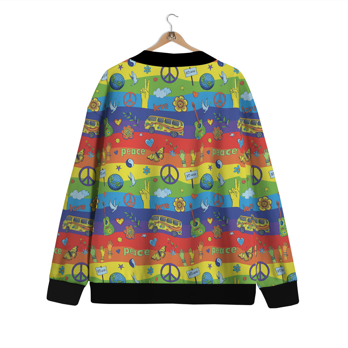 Hippie Drawing Psychedelic Wave Print Pattern Cardigan-grizzshop