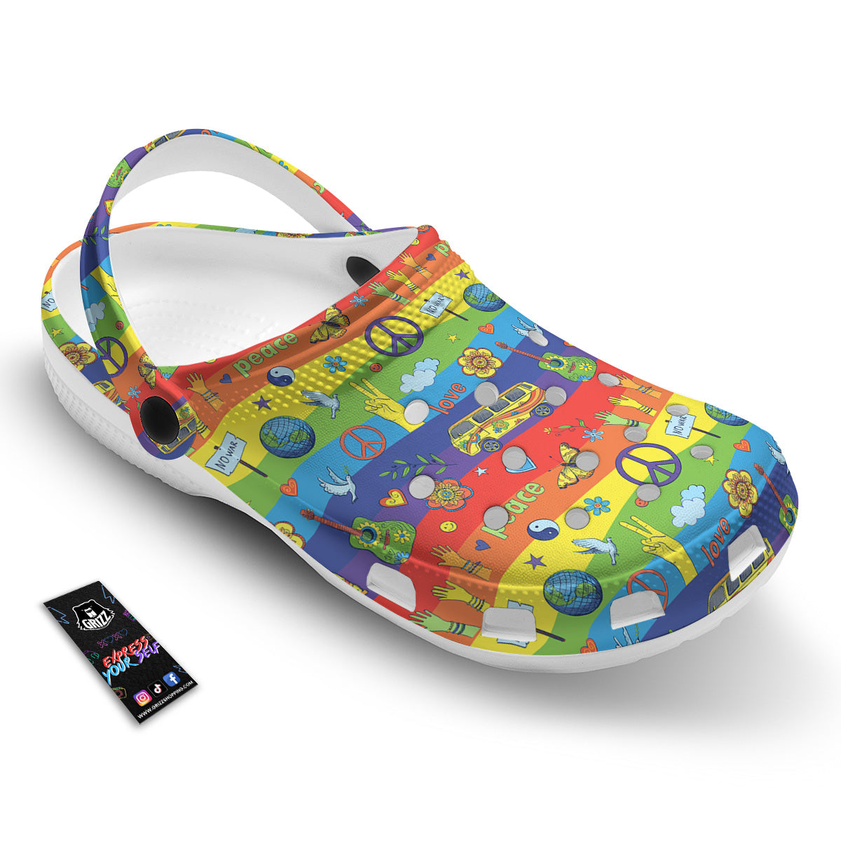 Hippie Drawing Psychedelic Wave Print Pattern Clog-grizzshop