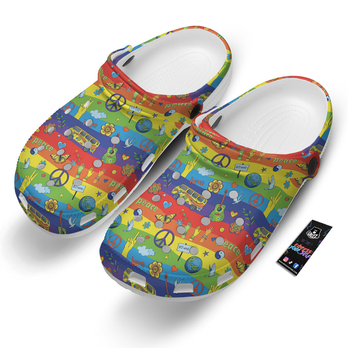 Hippie Drawing Psychedelic Wave Print Pattern Clog-grizzshop