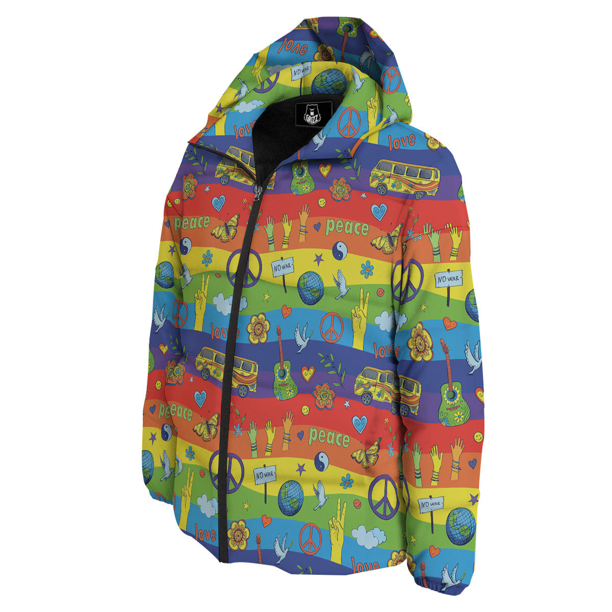 Hippie Drawing Psychedelic Wave Print Pattern Down Jacket-grizzshop