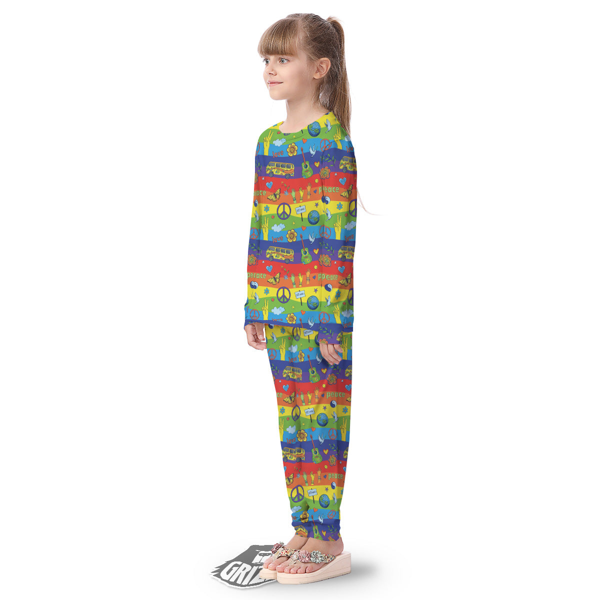 Hippie Drawing Psychedelic Wave Print Pattern Kid's Pajamas-grizzshop