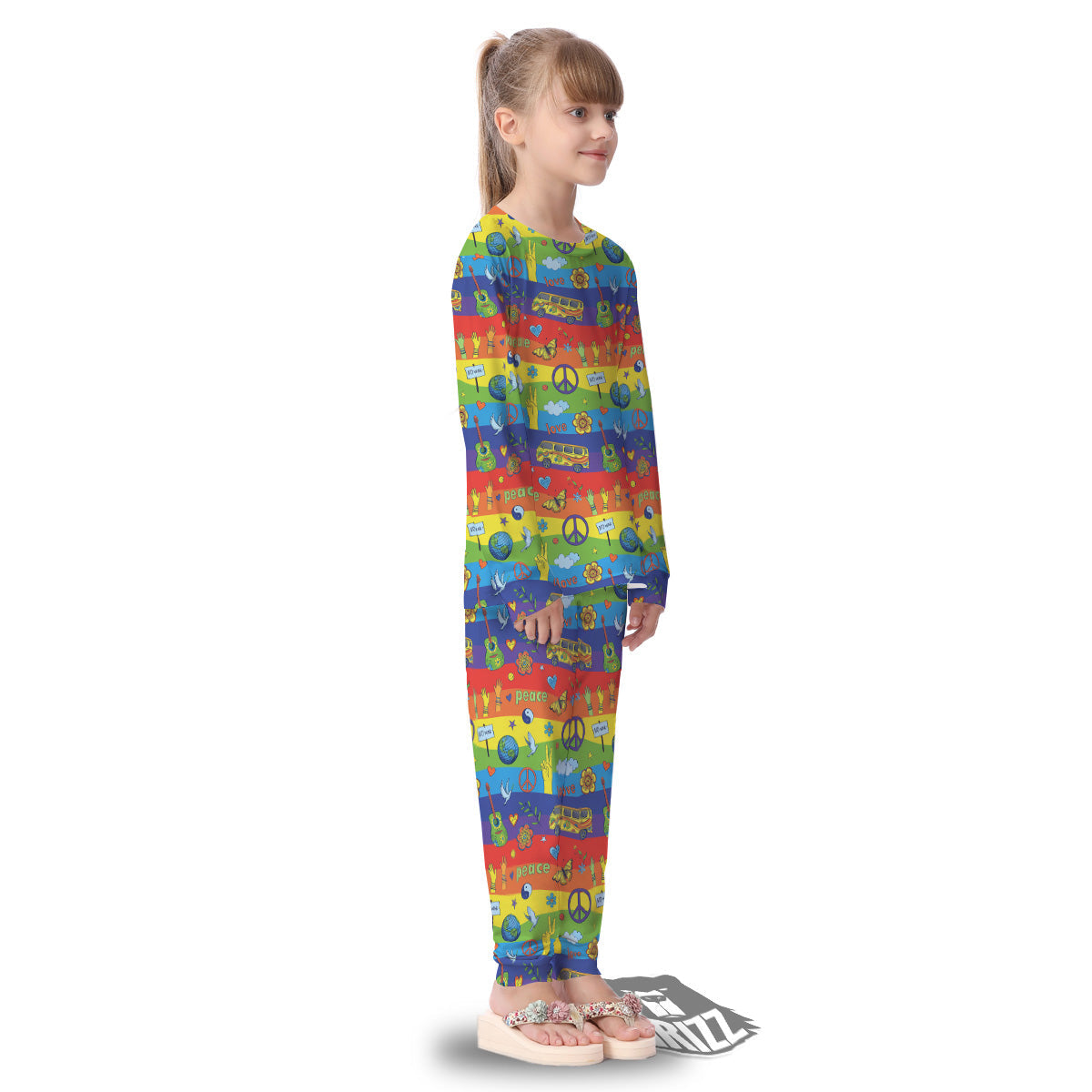 Hippie Drawing Psychedelic Wave Print Pattern Kid's Pajamas-grizzshop