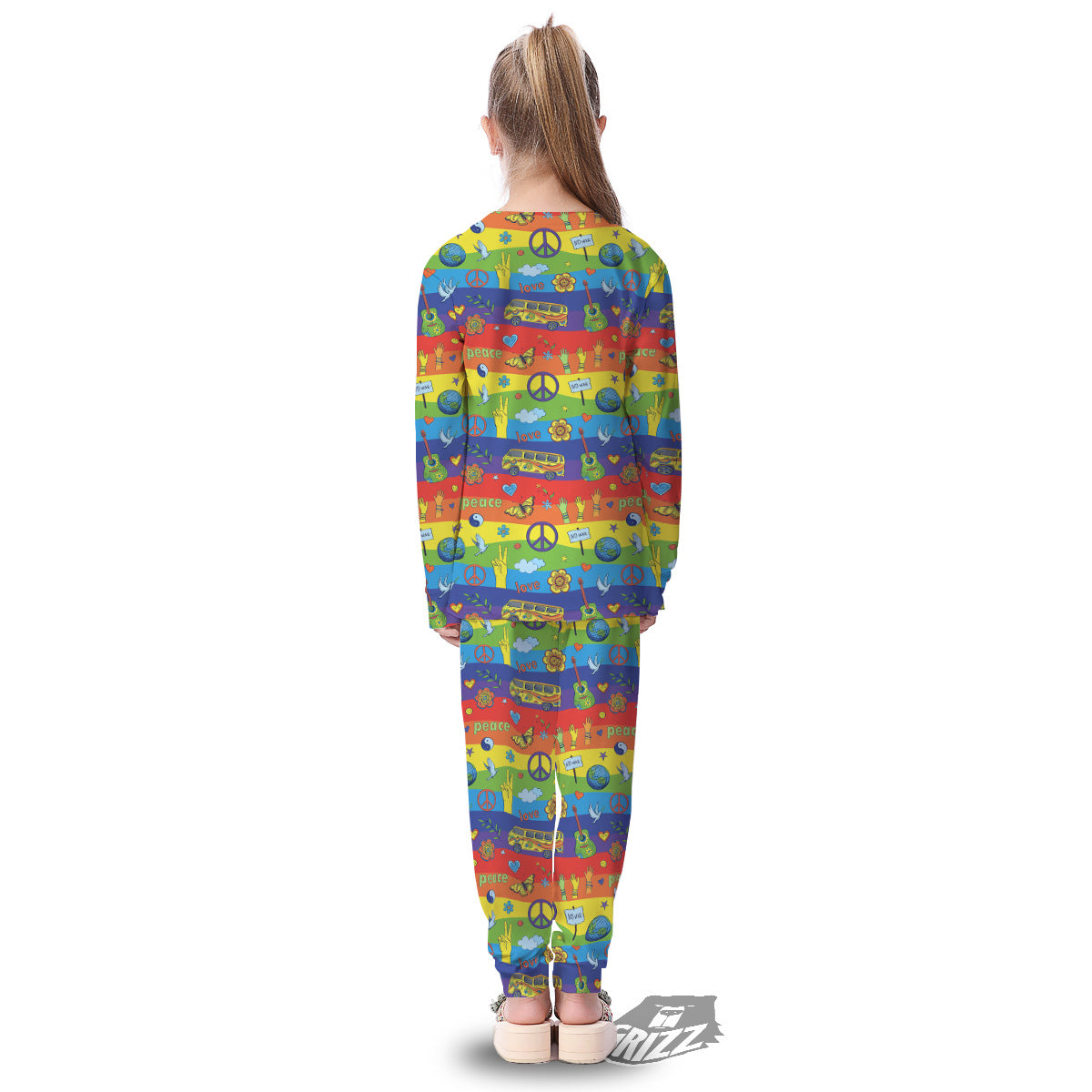 Hippie Drawing Psychedelic Wave Print Pattern Kid's Pajamas-grizzshop