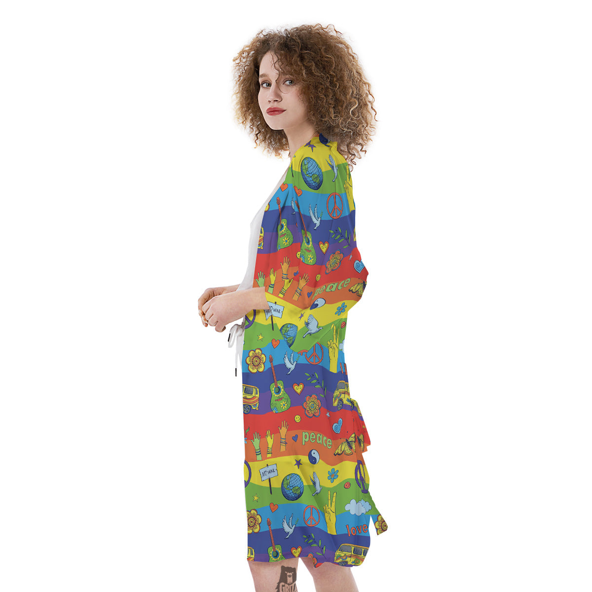 Hippie Drawing Psychedelic Wave Print Pattern Kimono-grizzshop