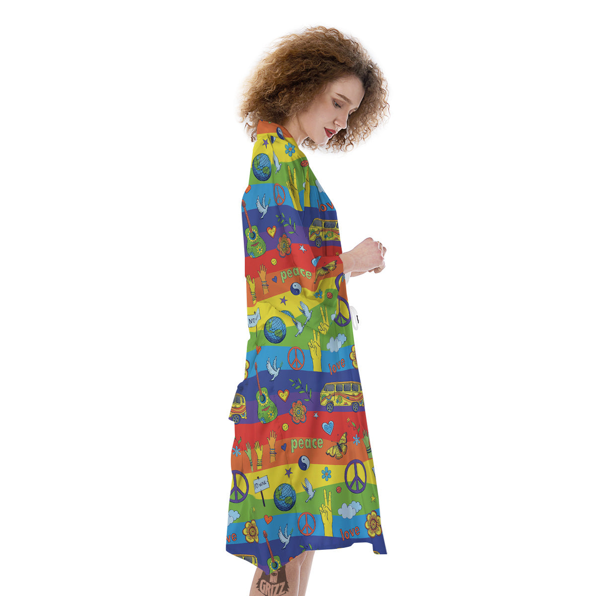Hippie Drawing Psychedelic Wave Print Pattern Kimono-grizzshop