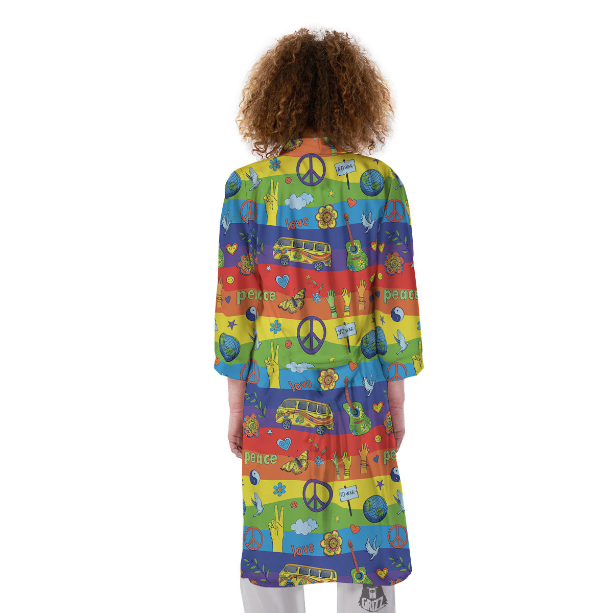 Hippie Drawing Psychedelic Wave Print Pattern Kimono-grizzshop